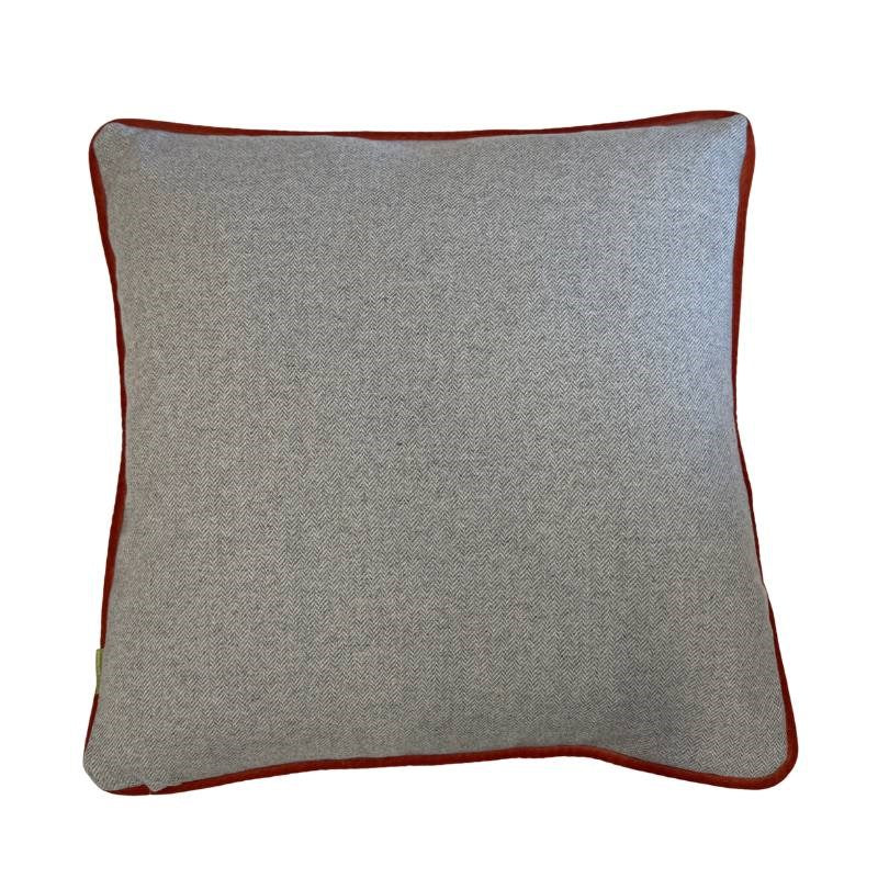 Saluzzo Piped Cushion Cover 50cm in denim and grey with tangerine piping