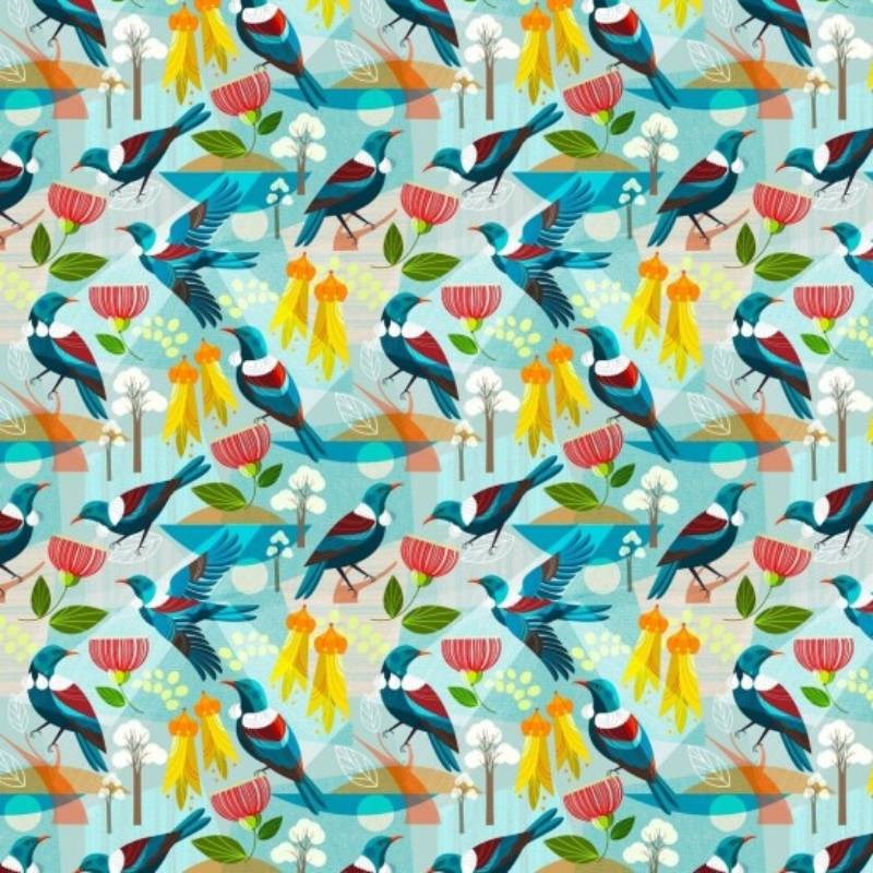Birdsong Fabric in tui blue