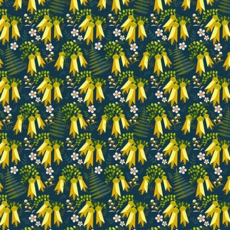 Birdsong Fabric in kowhai navy