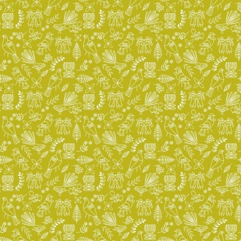 Birdsong Fabric in outline yellow