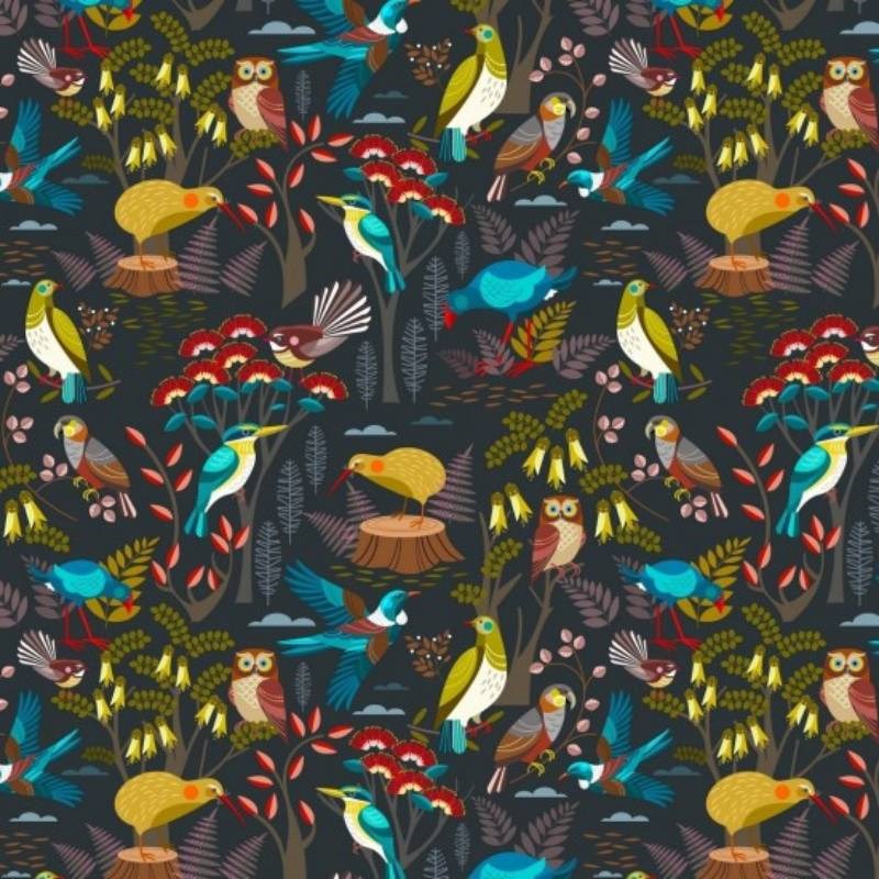Birdsong Fabric in forest grey