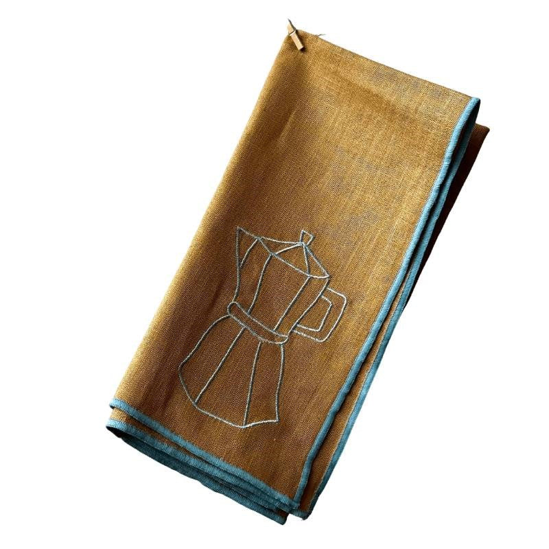 Linen Blend Embroidered Napkins, set of two, in cafetiere