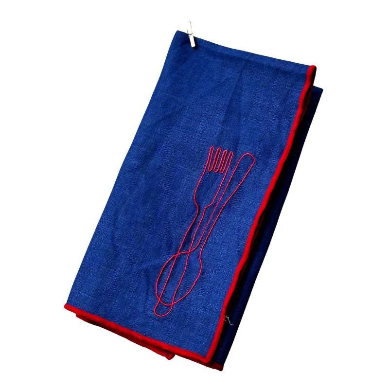 Linen Blend Embroidered Napkins, set of two, in cutlery