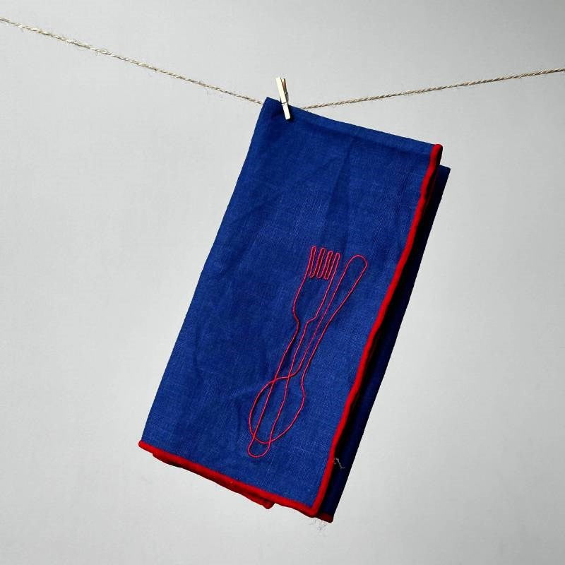 Linen Blend Embroidered Napkins, set of two, in cutlery