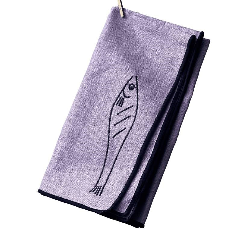 Linen Blend Embroidered Napkins, set of two, in fish