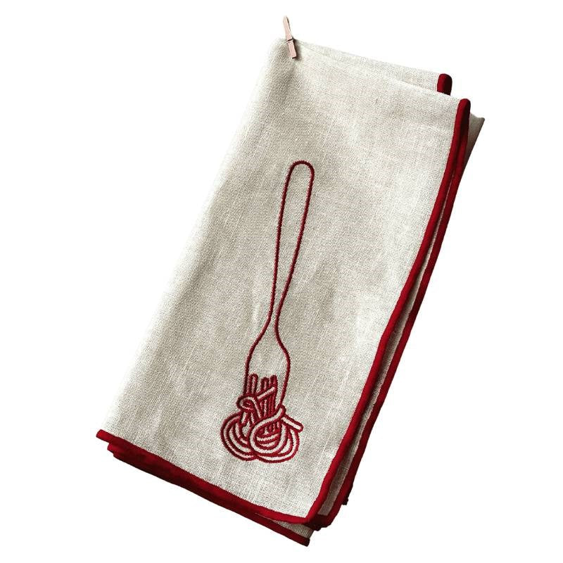Linen Blend Embroidered Napkins, set of two, in spaghetti