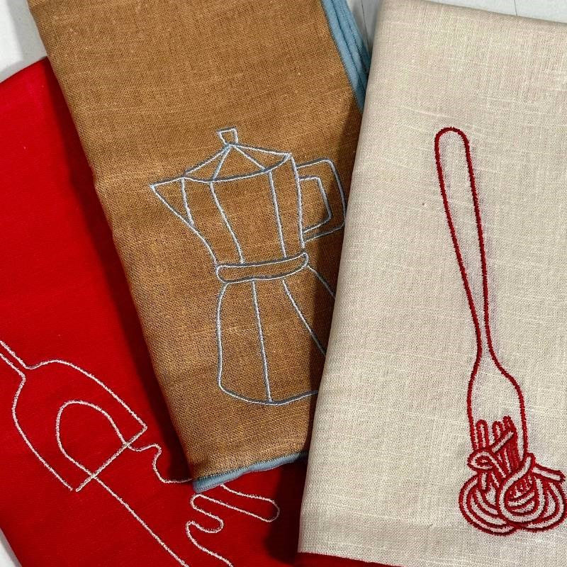 Linen Blend Embroidered Napkins, set of two, in spaghetti