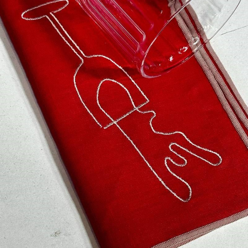 Linen Blend Embroidered Napkins, set of two, in wine