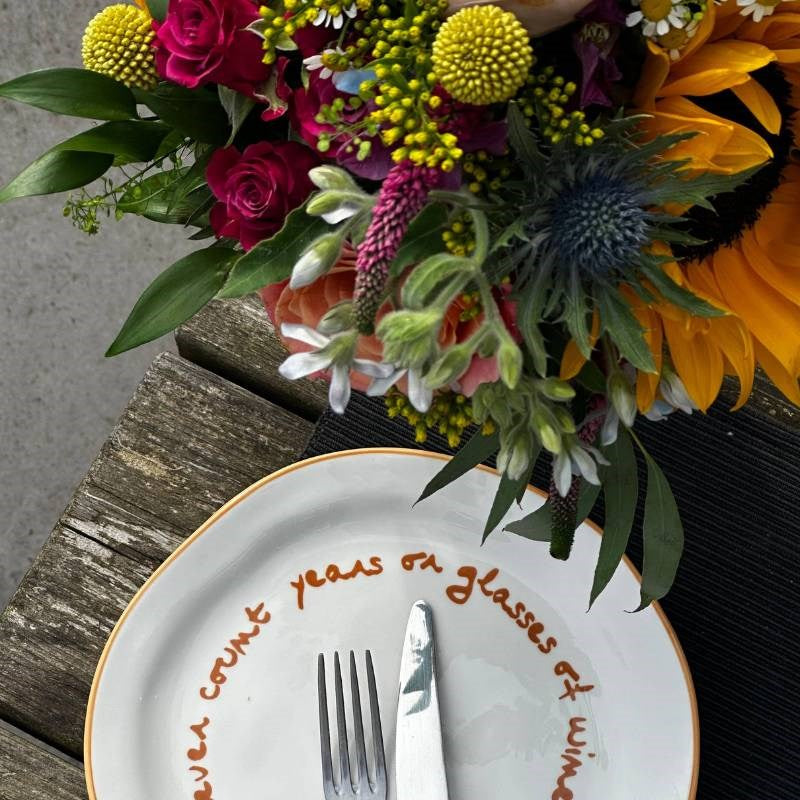 Plate, 20.5cm, "Never count years or glasses of wine"