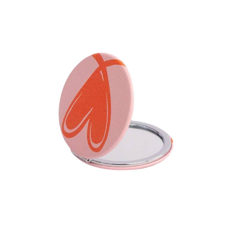 Pink and Orange Heart Round Pocket Mirror