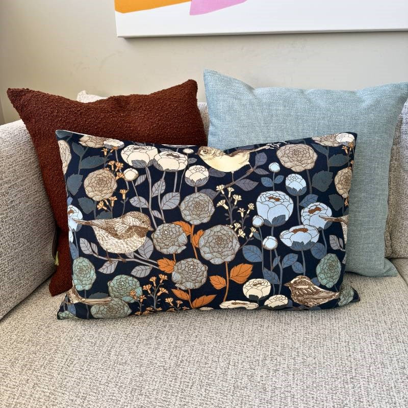 Winter Garden Velvet Cushion Cover 60x40cm in midnight