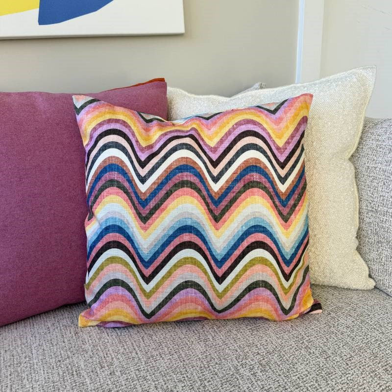 Retro Wave Cotton Cushion Cover 45cm in pastel