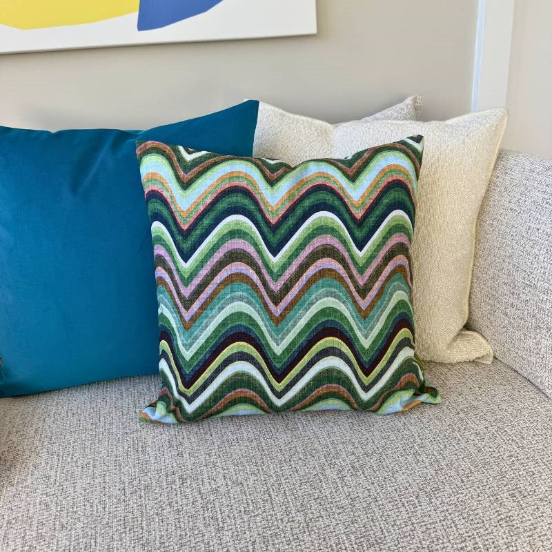 Retro Wave Cotton Cushion Cover 45cm in green