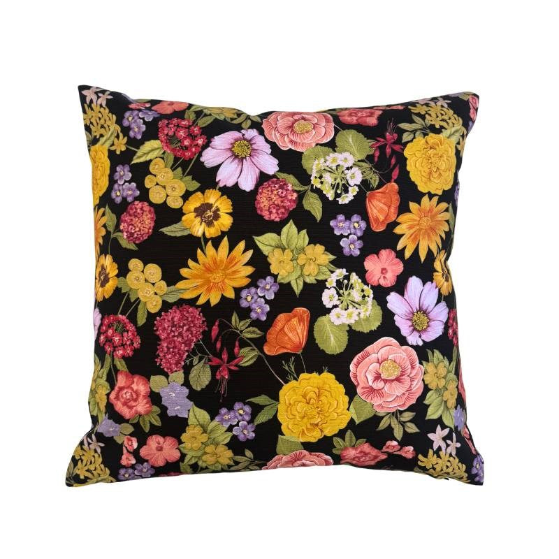 Vintage Floral Cotton Cushion Cover 45cm in black