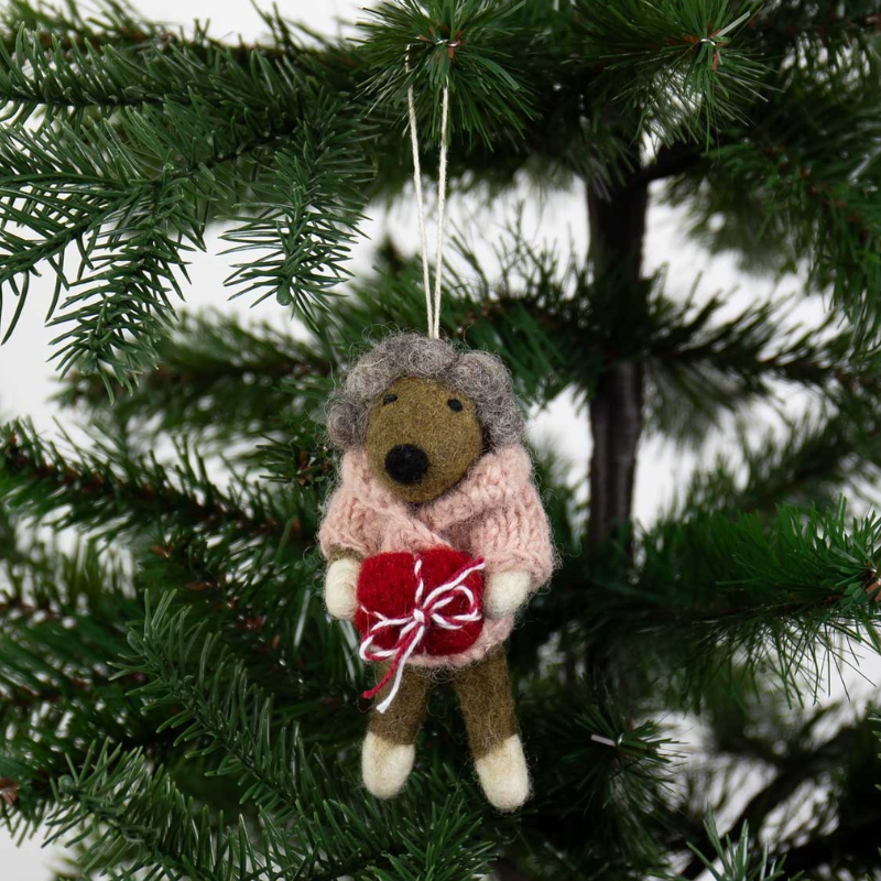 Bear with Christmas Present Felted Ornament