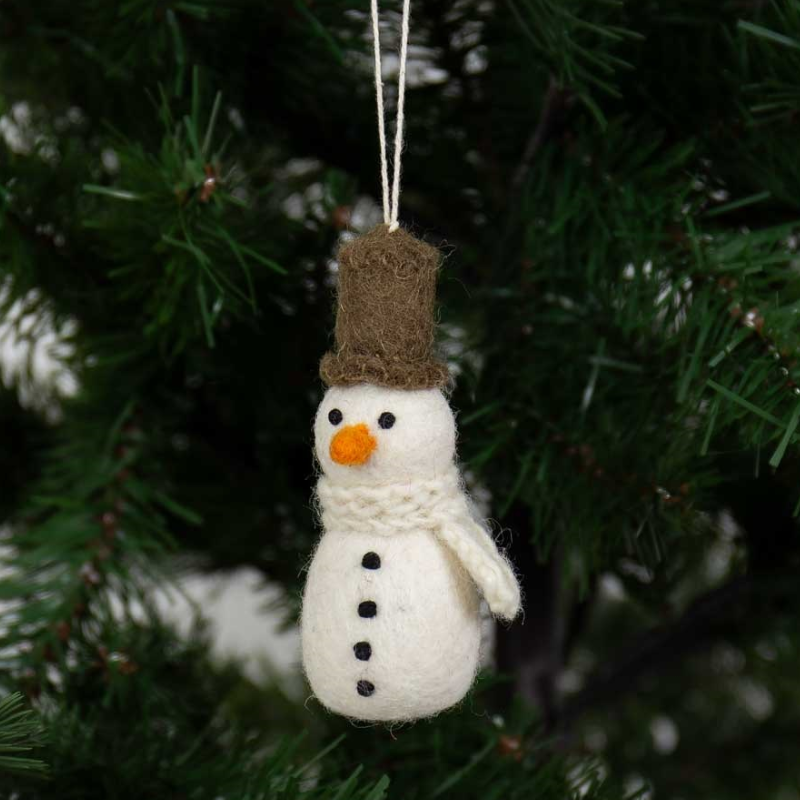 Snowman with Topper Felted Ornament