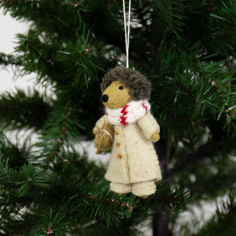 Hedgehog in Beige Coat Felted Ornament