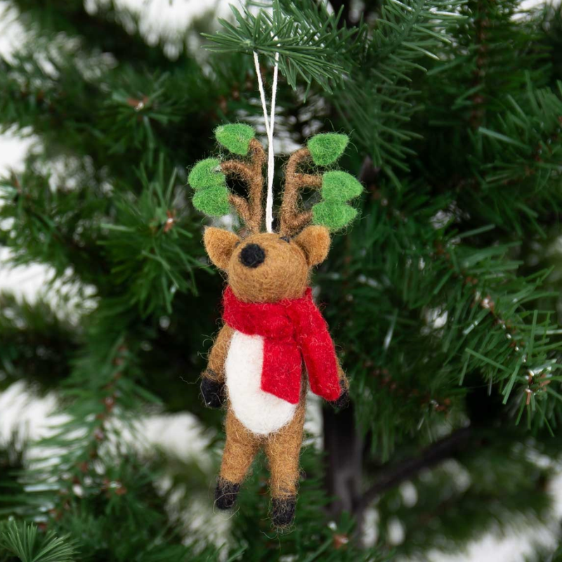 Deer with Tree Top Felted Ornament