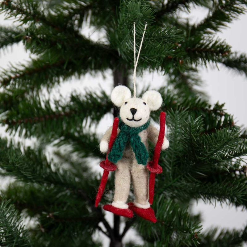 Skiing Mouse Felted Ornament