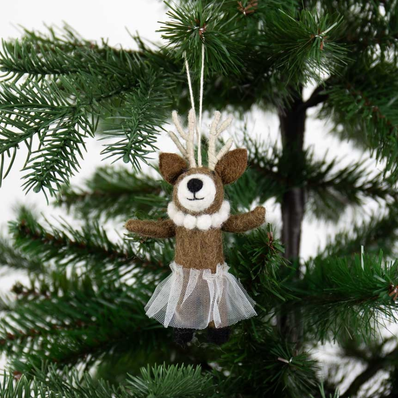 Deer with Necklace Felted Ornament