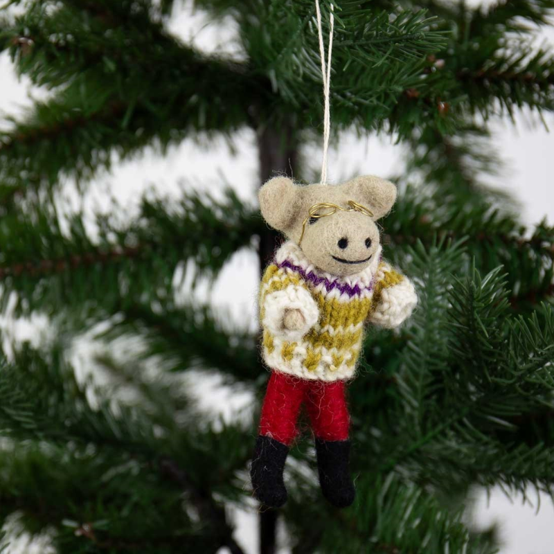 Hippo with Glasses Felted Ornament