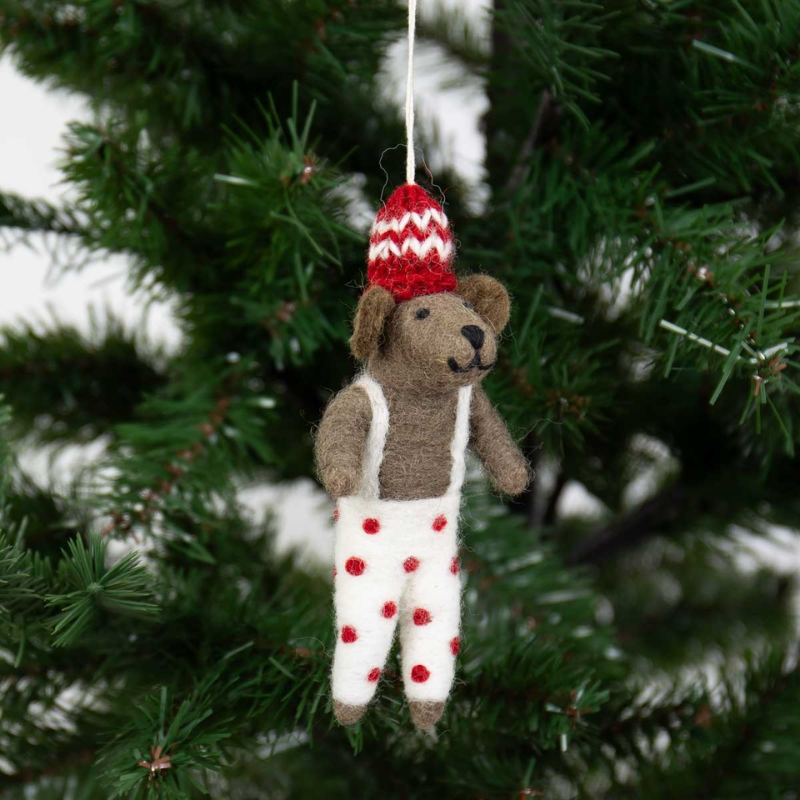 Bear in Dotted Pants Felted Ornament