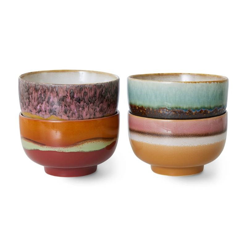 70's Ceramics: Noodle Bowl set of 4 in geyser