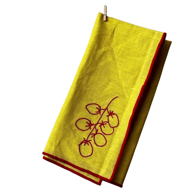 Linen Blend Embroidered Napkins, set of two, in vine tomatoes