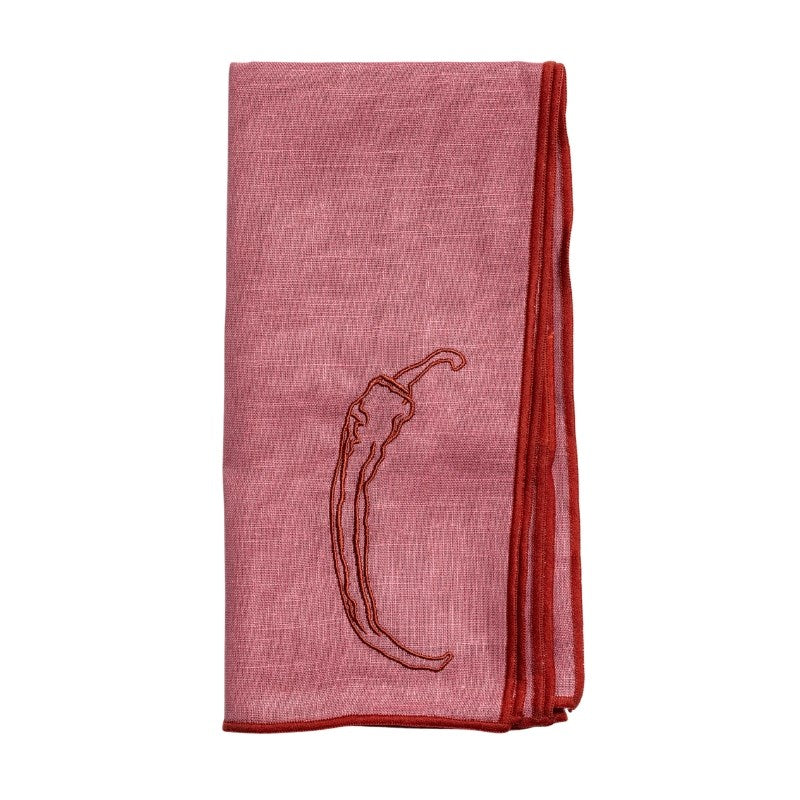 Linen Blend Embroidered Napkins, set of two, in chilli
