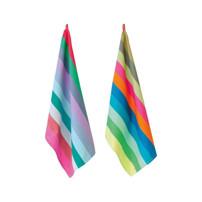 Tea towels, set of 2, in rainbow stripe
