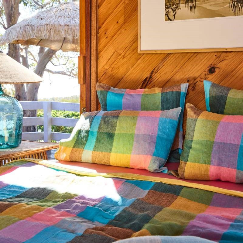 Linen Pillowcase Pair in sorbet tartan