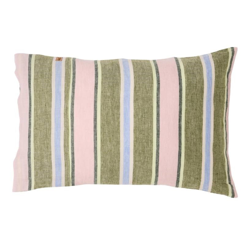 Linen Pillowcase Pair in cactus stripe