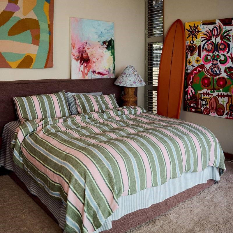 Linen Pillowcase Pair in cactus stripe