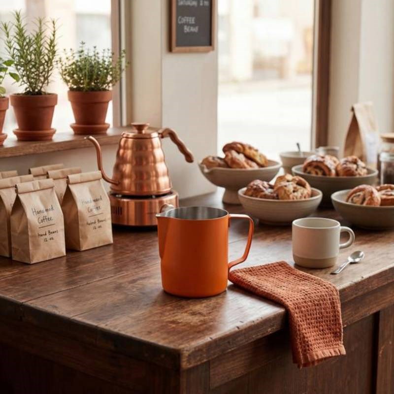 Milk Frothing Jug 600ml in orange