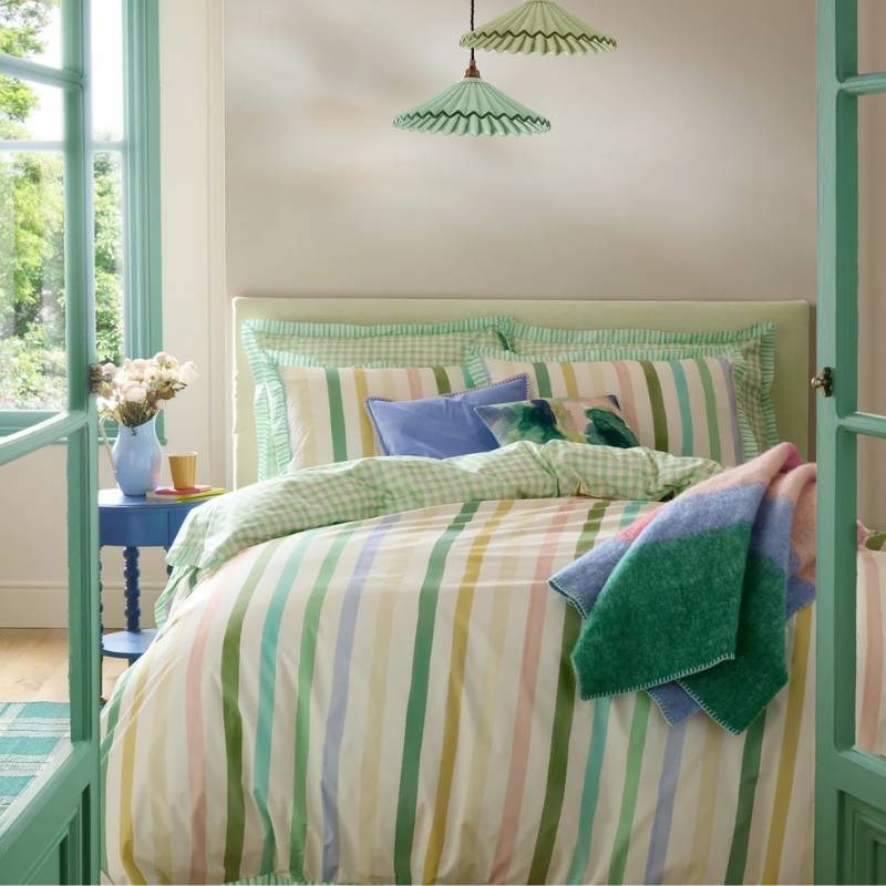 Sunday Stripe Bedding Set in botanical greens