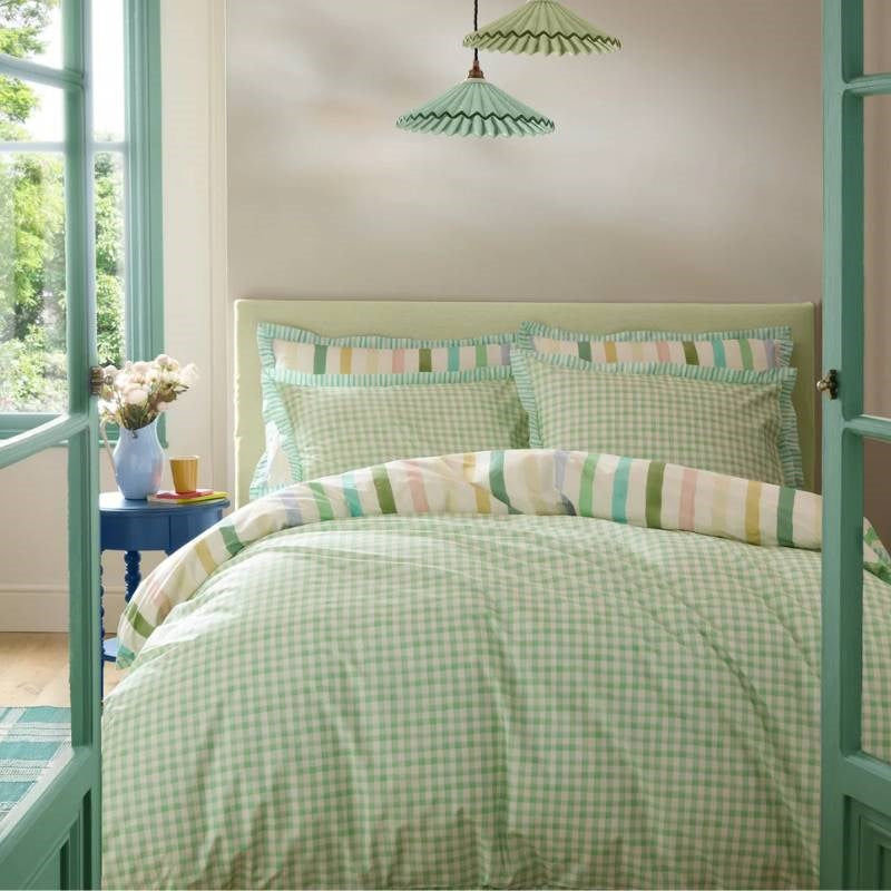 Sunday Stripe Bedding Set in botanical greens
