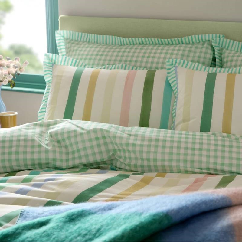 Sunday Stripe Bedding Set in botanical greens