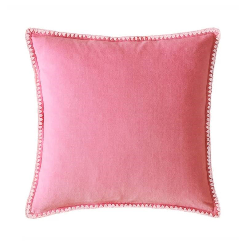 Blanket Stitch Velvet Cushion Cover 45cm in coral