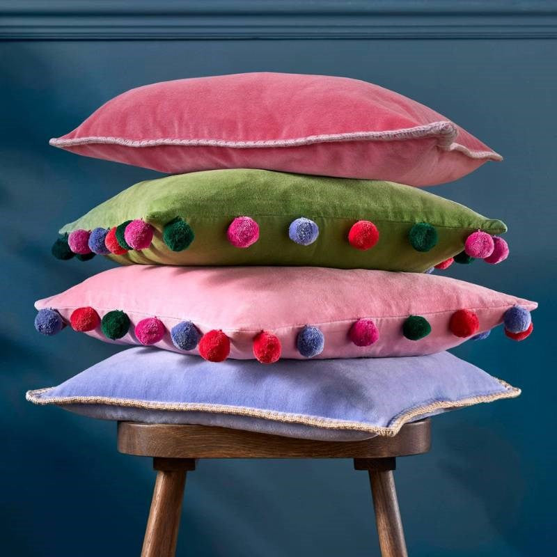 Blanket Stitch Velvet Cushion Cover 45cm in coral