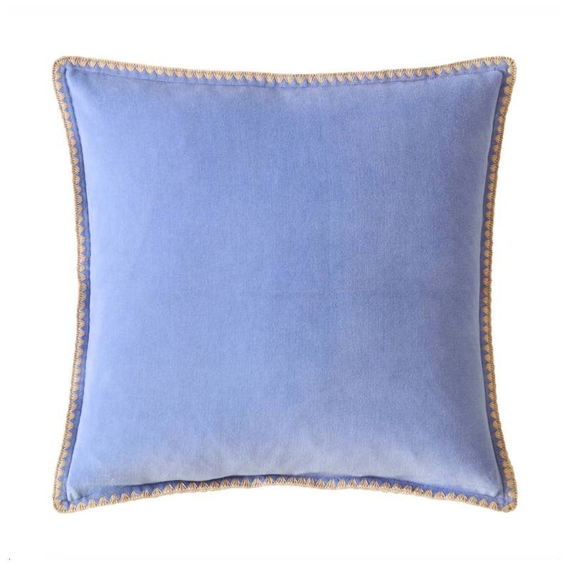 Blanket Stitch Velvet Cushion Cover 45cm in thistle blue