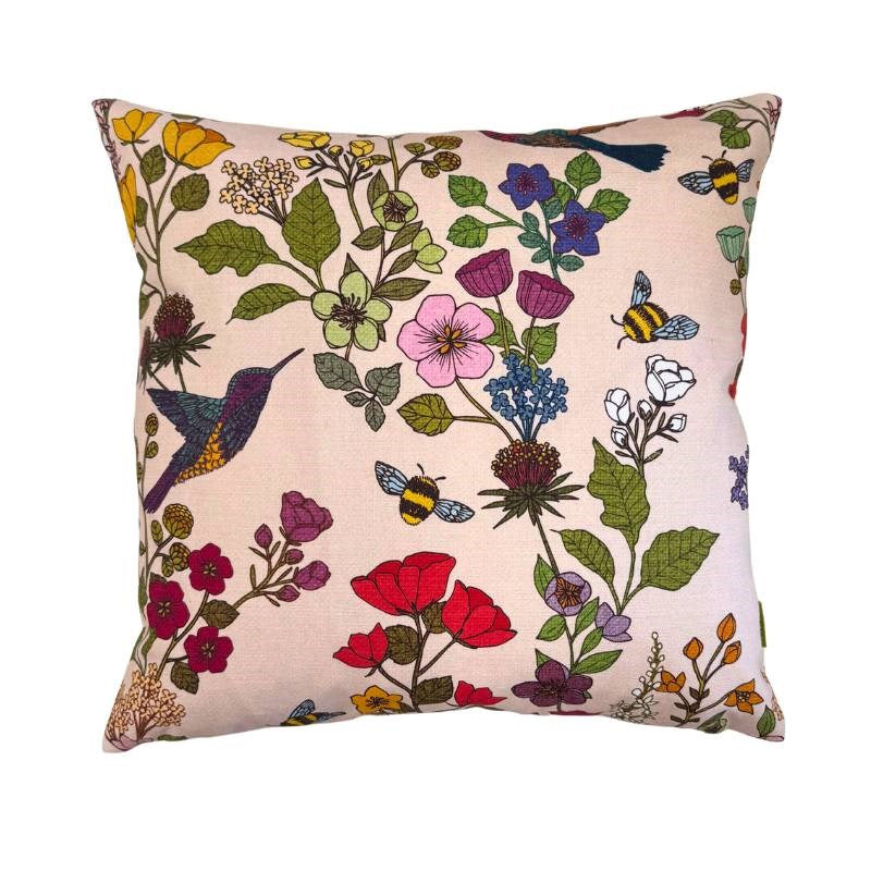 Hummingbirds and Bees Cotton Cushion Cover 45cm in cream