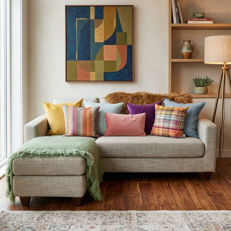 Mid Century Stripe Velvet Cushion Cover 43cm in soft jewels