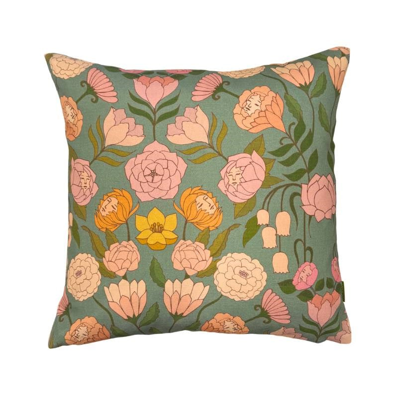 Mystery Garden Cotton Cushion Cover 45cm in duck egg