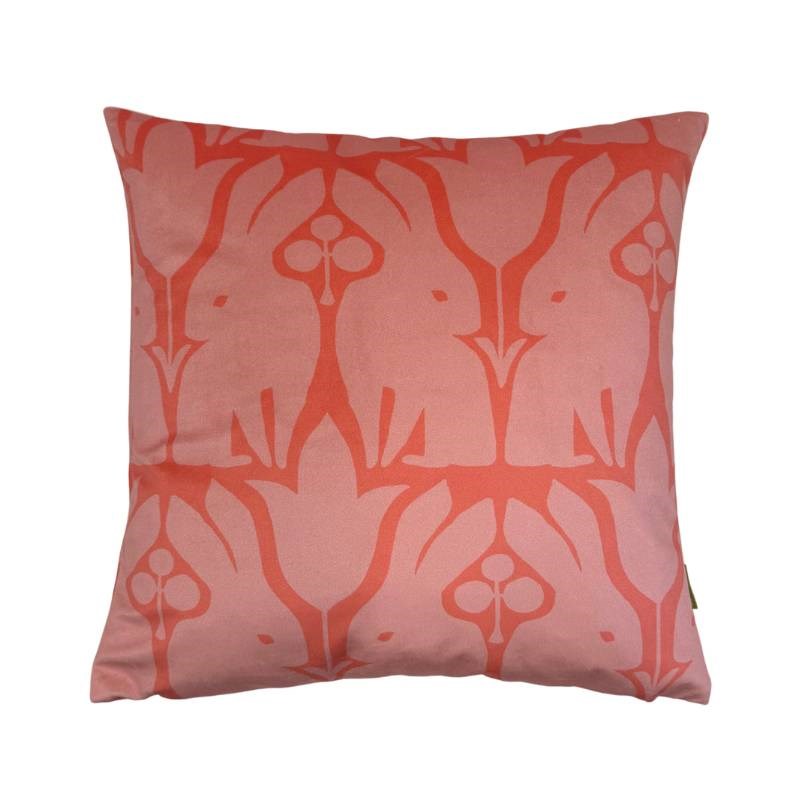 Rabbit Clover Velvet Cushion Cover 43cm in coral red