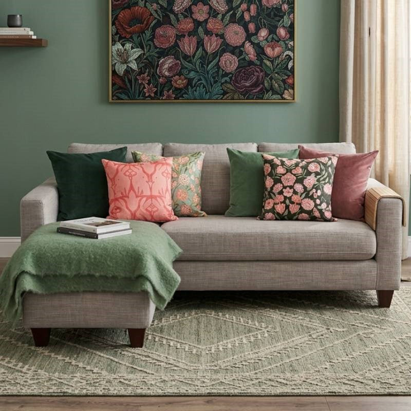 Rabbit Clover Velvet Cushion Cover 43cm in coral red