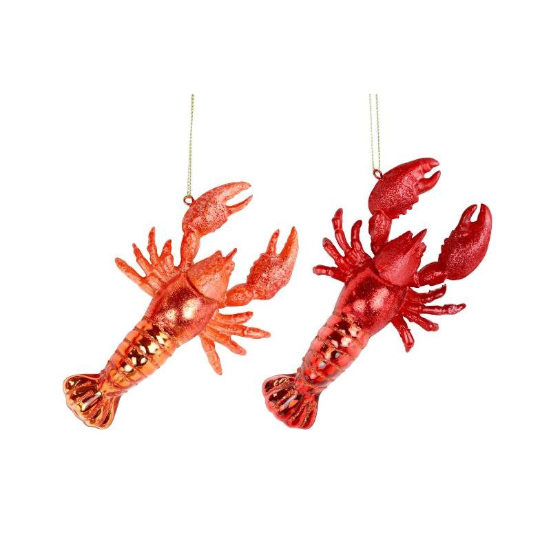 Glass Christmas Decorations, Lobster, set of 2