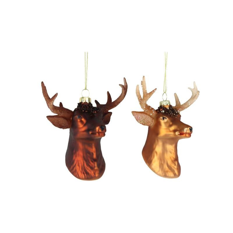 Glass Christmas Decorations, Deer Head, set of 2