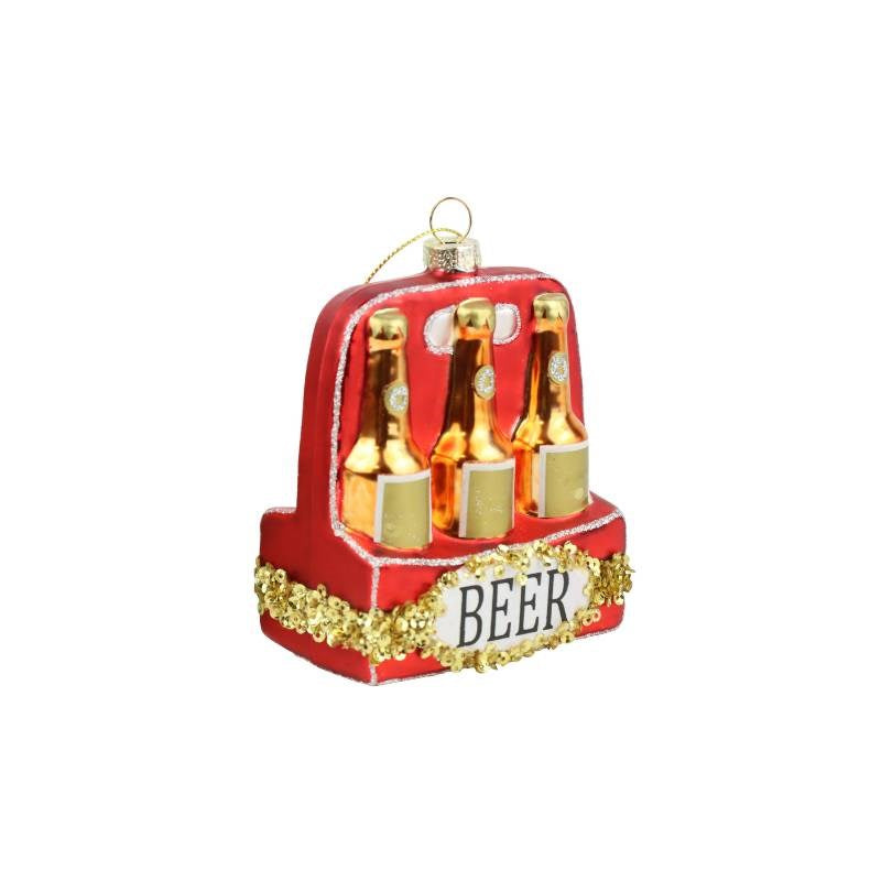 Glass Christmas Decoration Beer in red