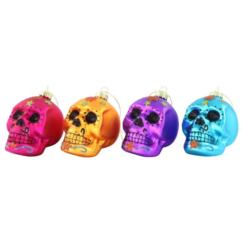 Glass Christmas Decorations, Skull, set of 4