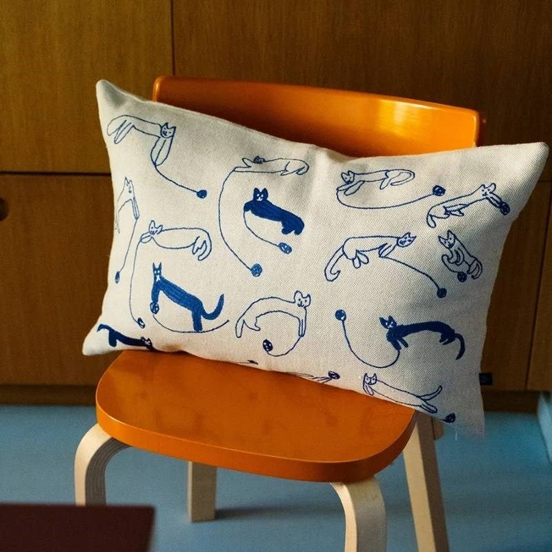 Yarn Cats Embroidered Cushion Cover 60x40cm